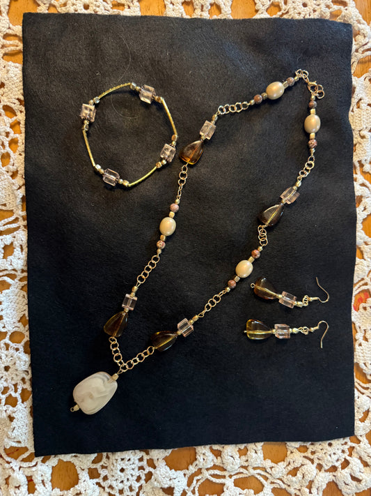 Tan and Brown Beaded Necklace Set
