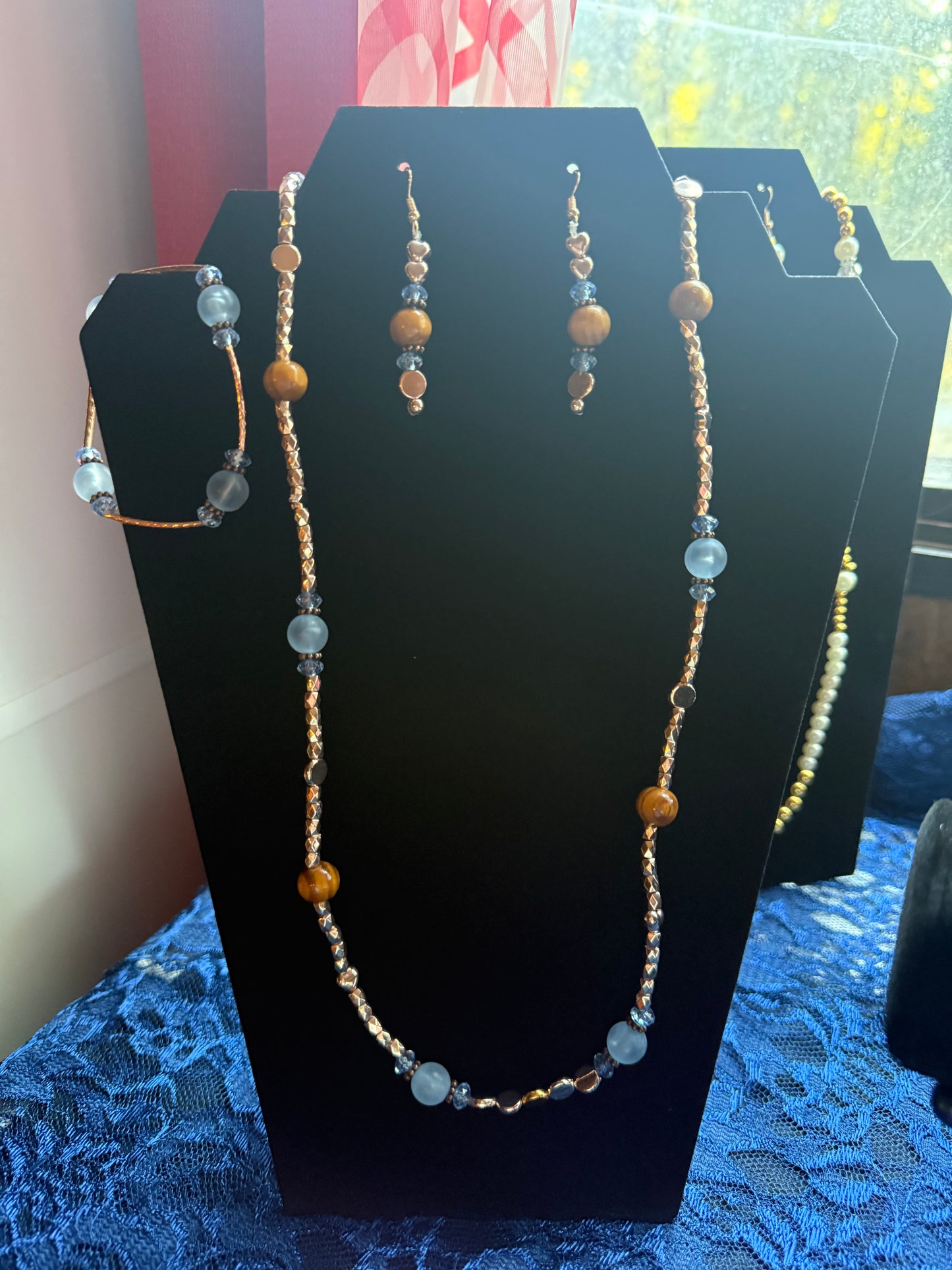 Blue and Rose Gold Necklace Set
