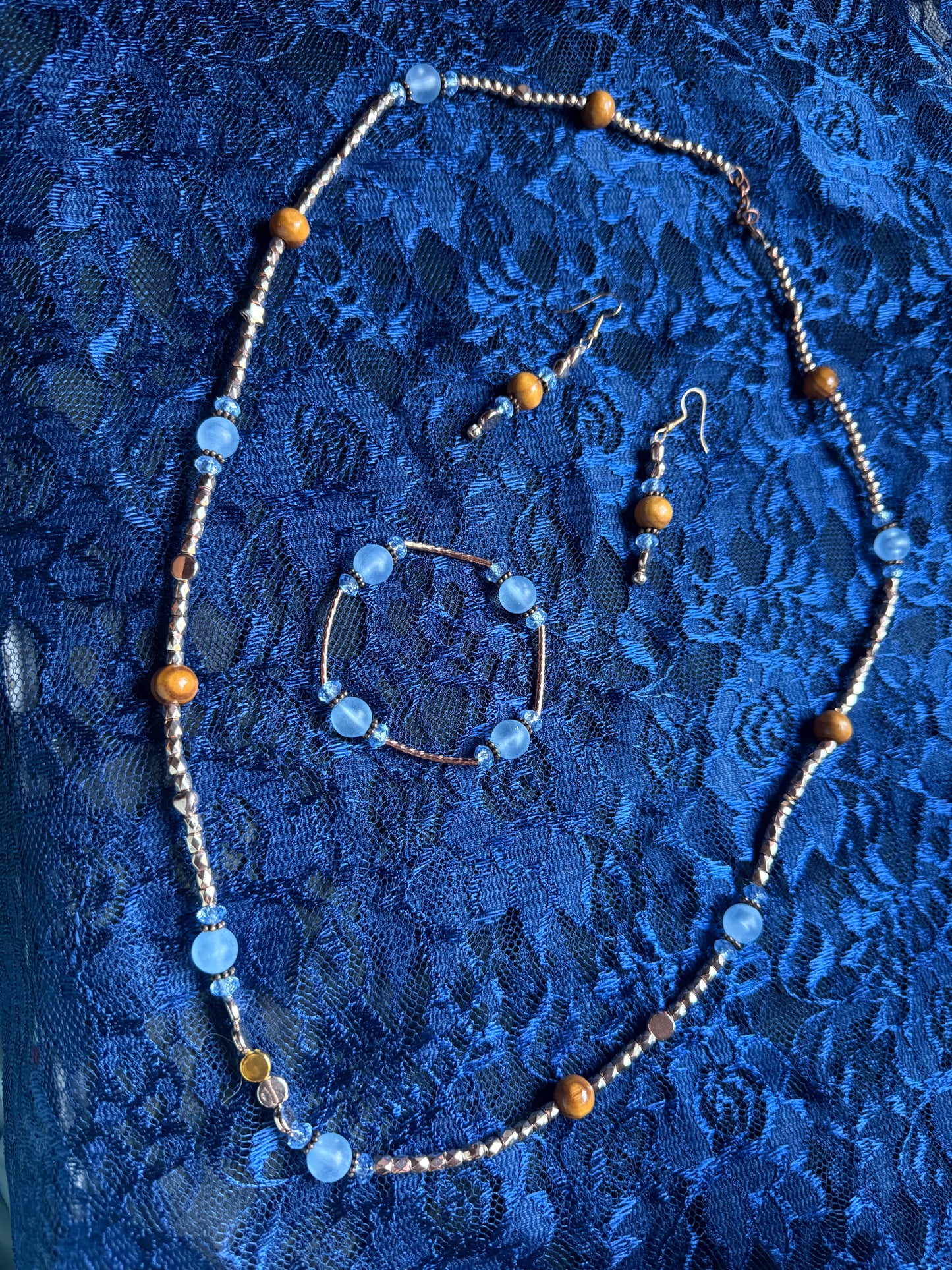 Blue and Rose Gold Necklace Set