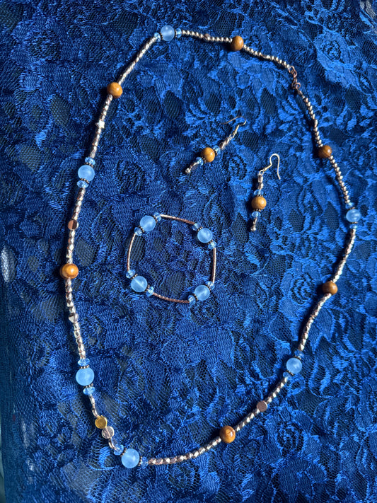 Blue and Rose Gold Necklace Set