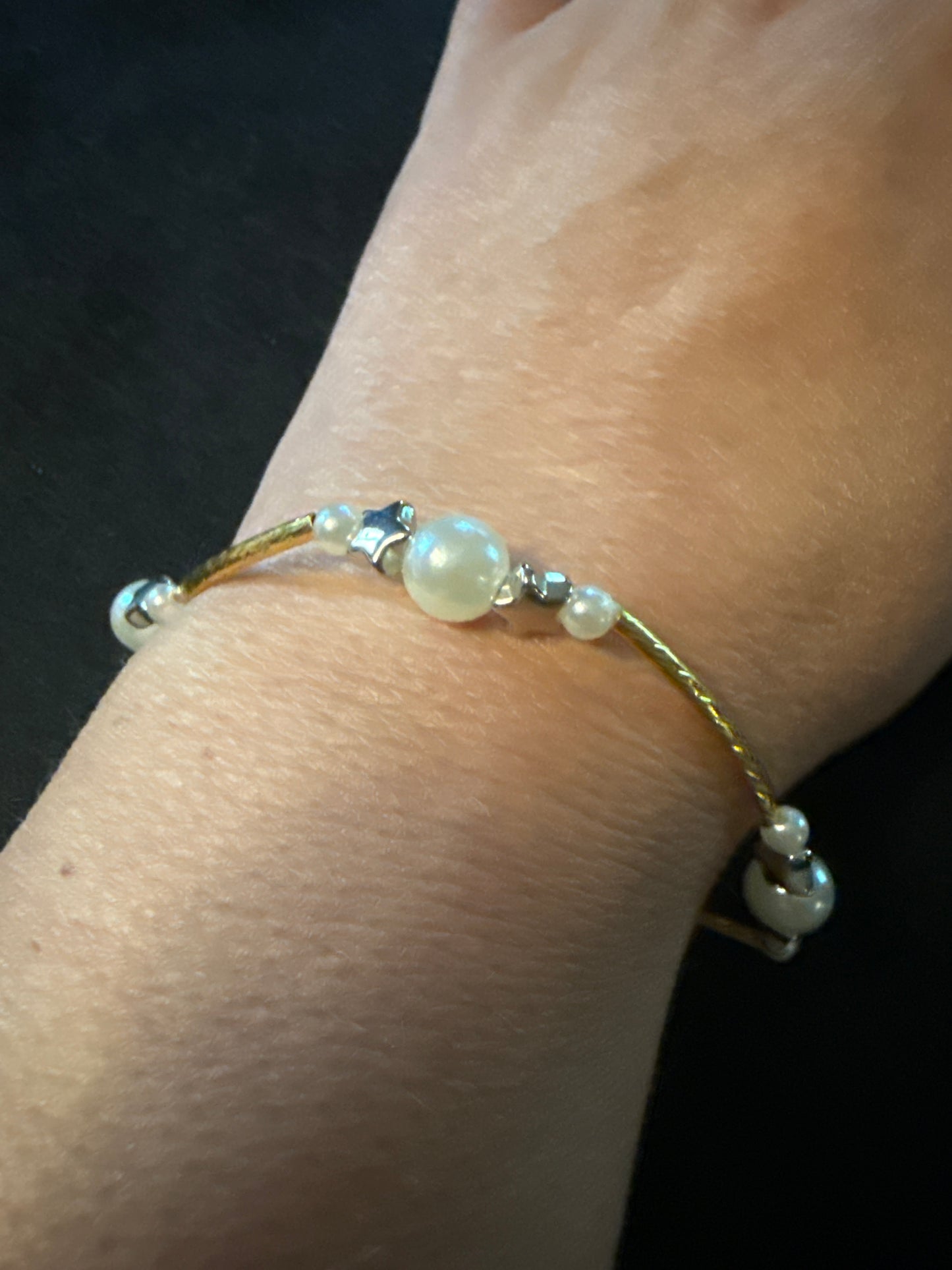 Pearl with silver stars and gold blessing bracelet