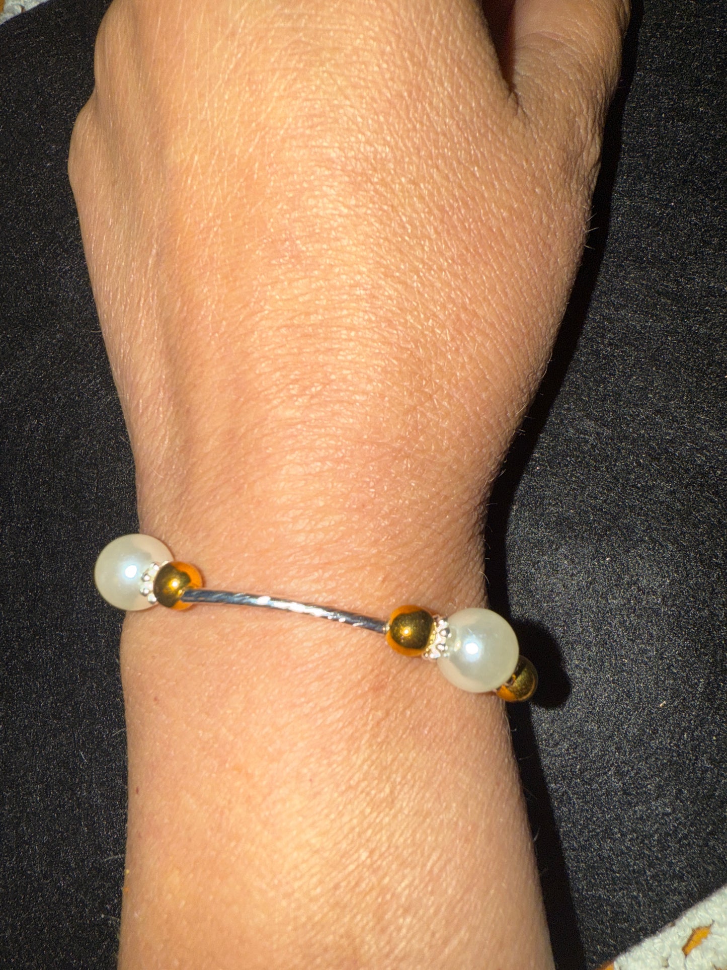 Pearl with gold bead and silver blessing bracelet