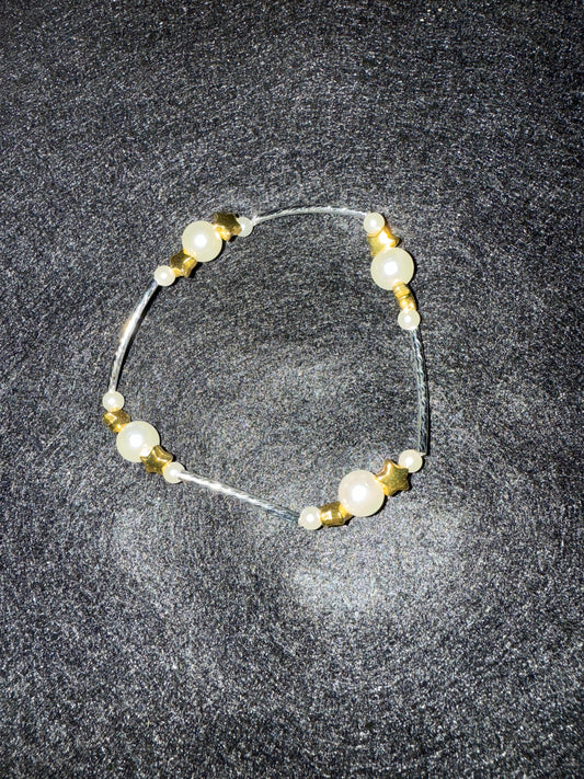 Pearl, gold star & silver blessing bracelet