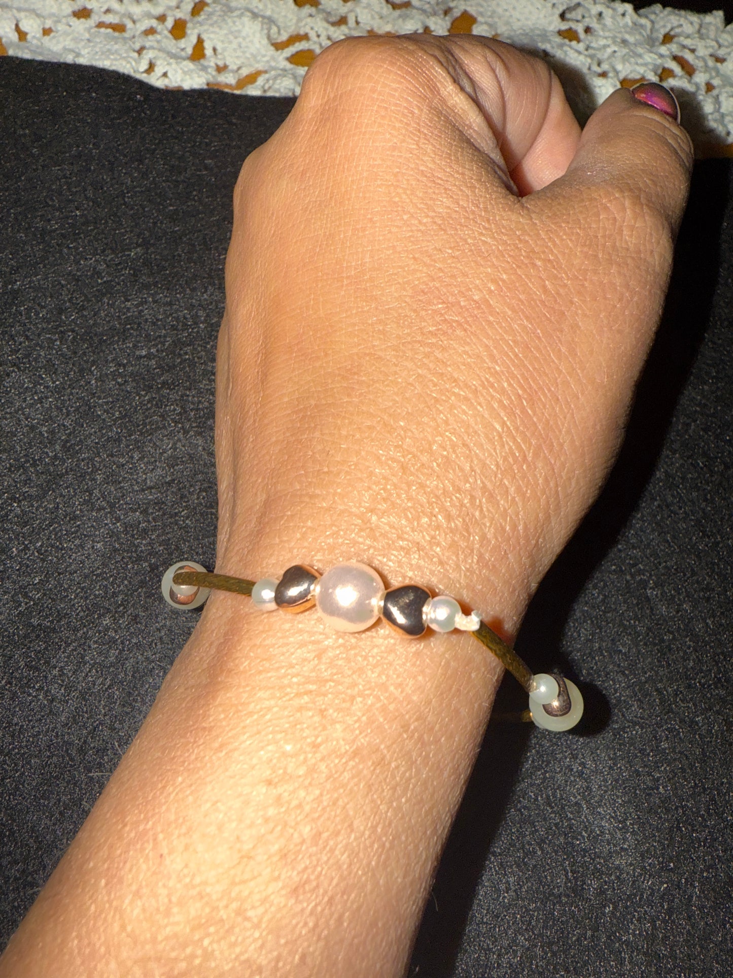 Pearl with rose gold heart blessing bracelet