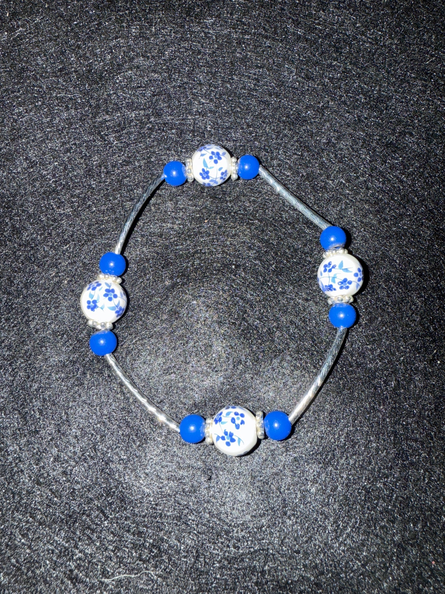 White with blue flower blessing bracelet