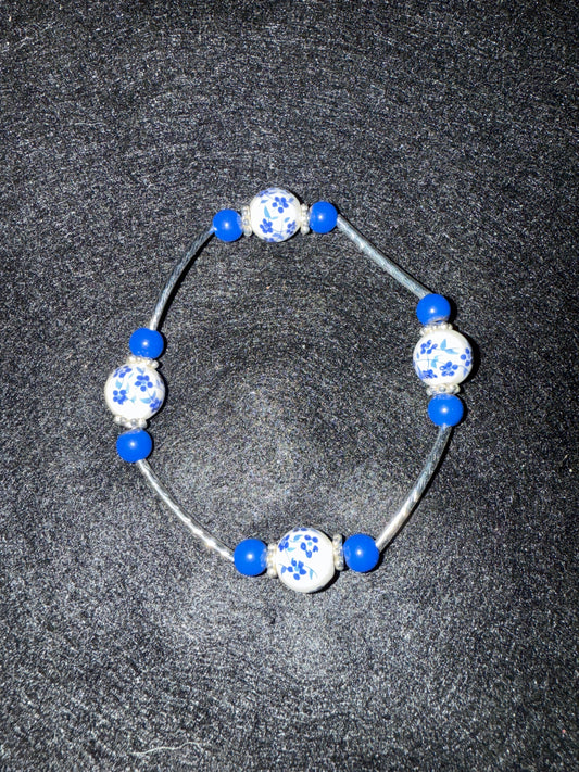 White with blue flower blessing bracelet