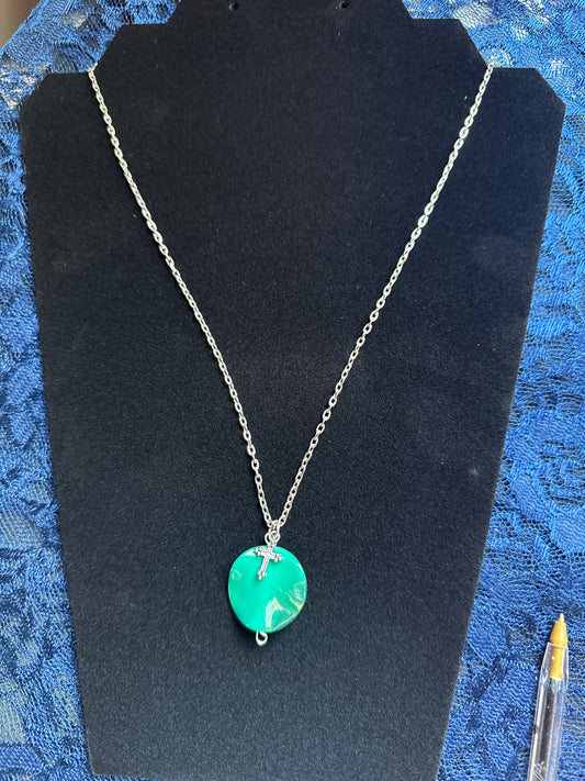 Green with cross necklace