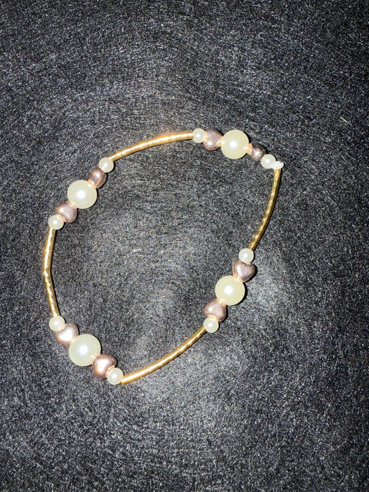 Pearl with rose gold heart blessing bracelet