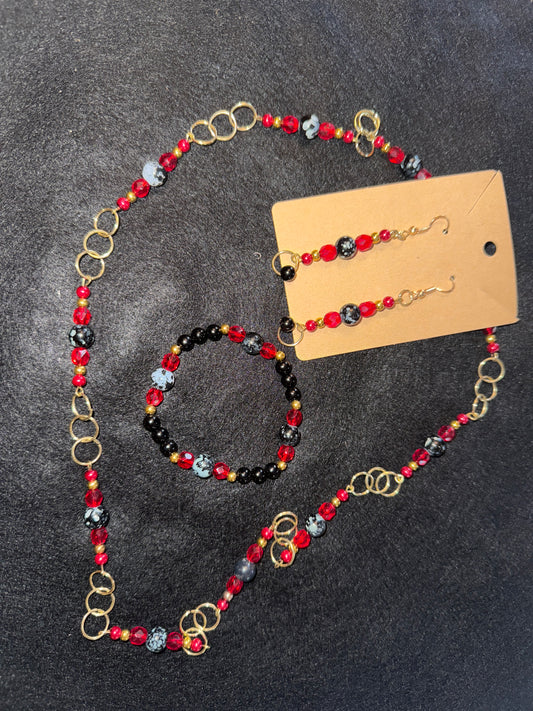 Elegant red, black & gold necklace set